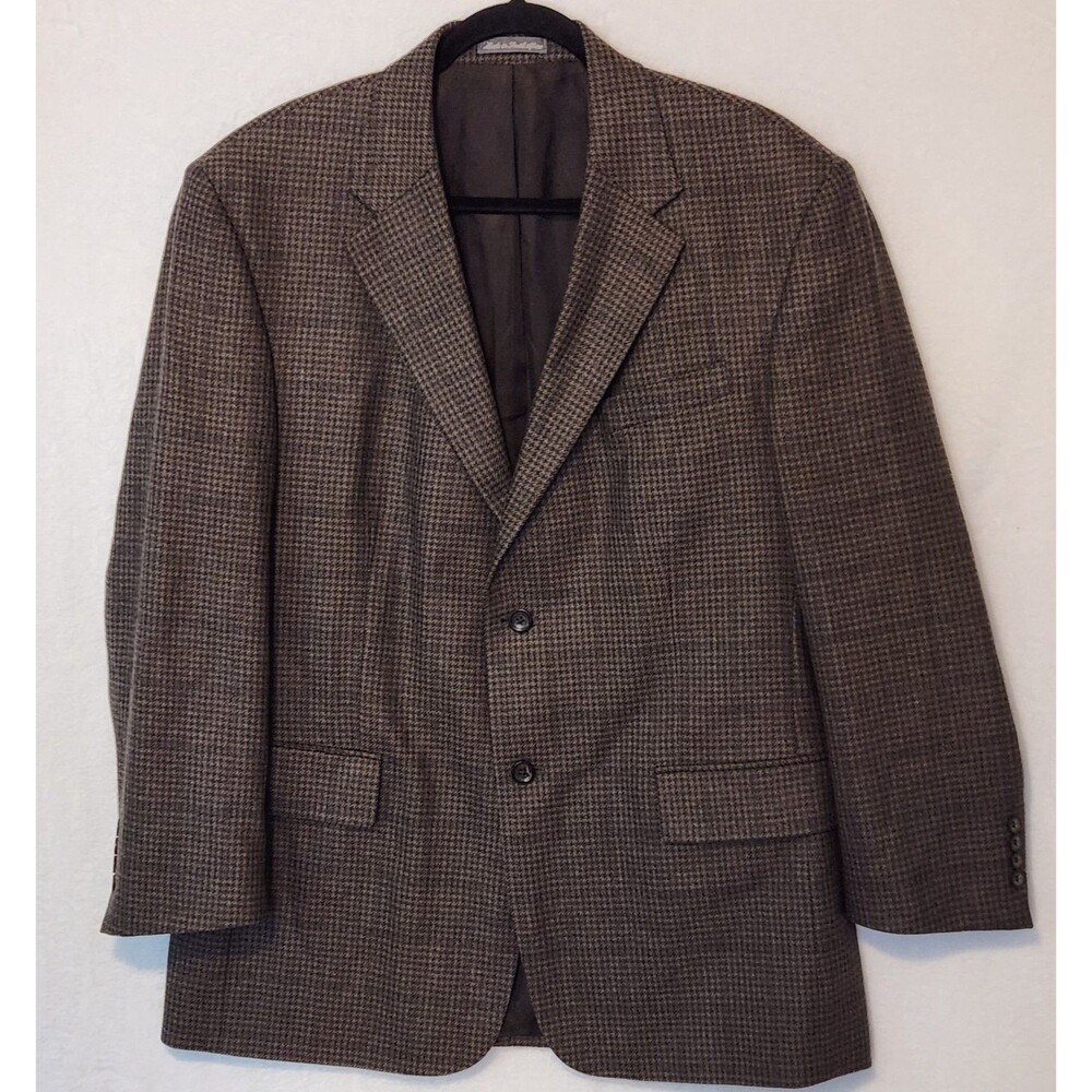 Oscar De La Renta Men's Sz 44 R Brown Houndstooth Wool Cashmere Sports Jacket